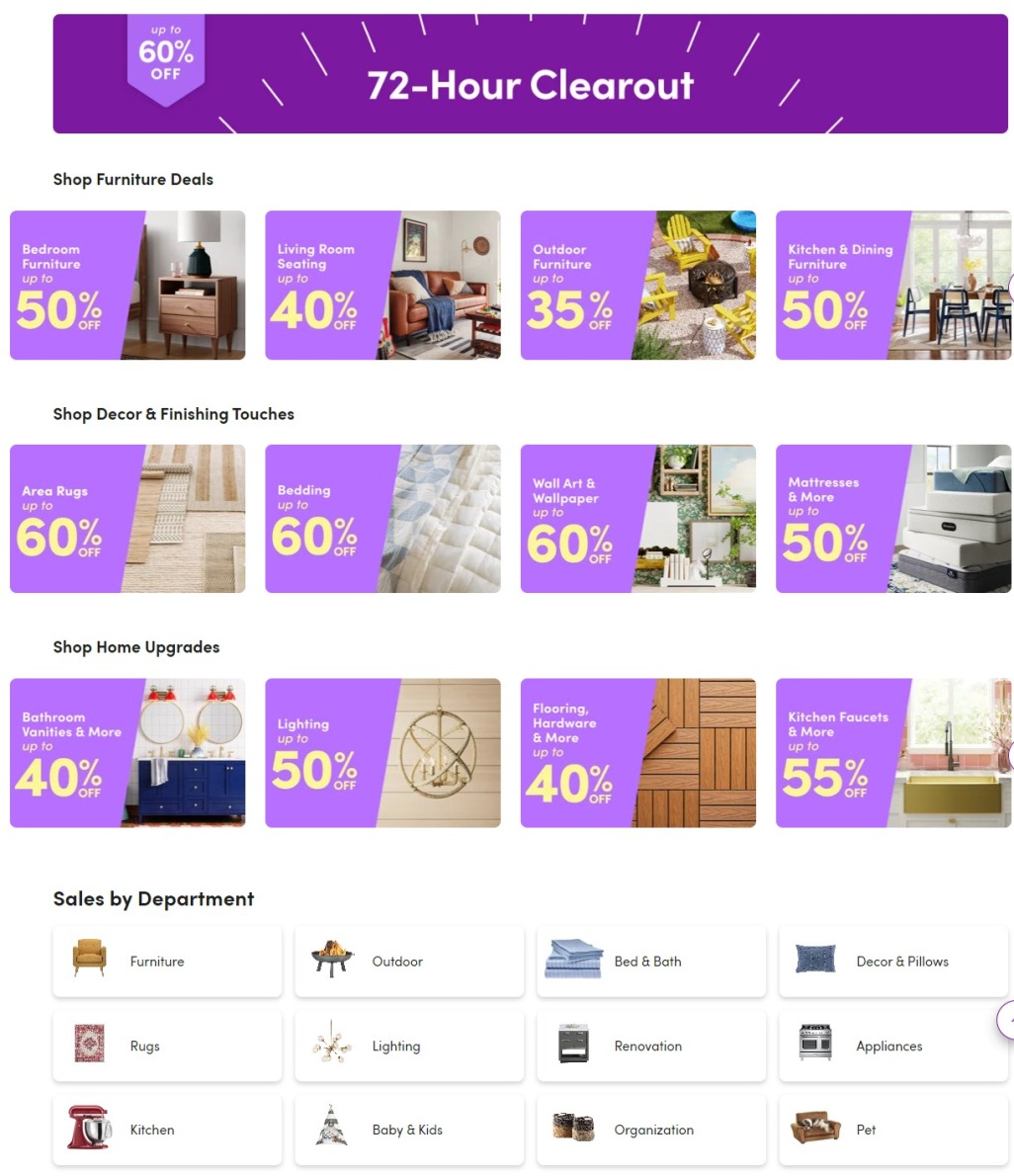 Wayfair 72 Hour Clearout 2024 - Page 1