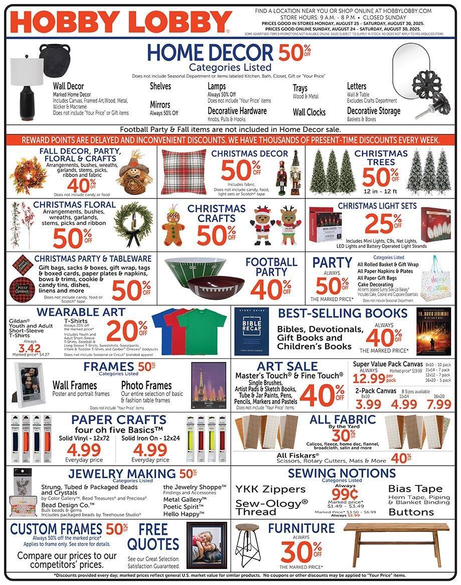Hobby Lobby Weekly Ad Aug 24-30 - Page 1