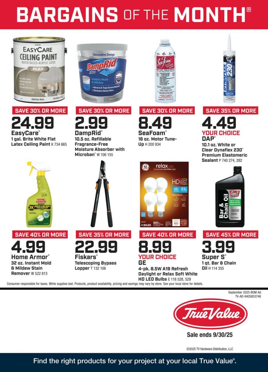 True Value Weekly Ad Sep 01-30 - Page 1