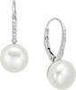 Macy's Cultured Freshwaater Pearl (10mm) and Diamond (1/10 ct. t.w.) Leverback Earrings