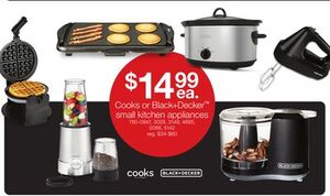 Cooks or Black+Decker small kitchen appliances for $14.99 Each