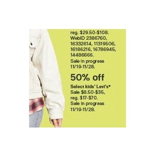 50% off Select Kids Levis
