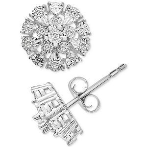 Diamond Flower Burst Stud Earrings (1/10 ct. t.w.) in Sterling Silver
