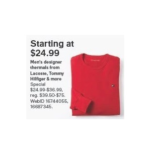Mens designer thermals from Lacoste Tommy Hilfiger & more Starting at $24.99