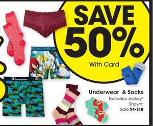 SAVE 50% WITH CARD ON Underwear & Socks