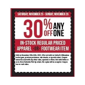 30% off Any One Apparel Or Footwear Item