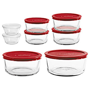 Anchor Hocking Classic Round Storage Set w/ Red Lids 16 Pc