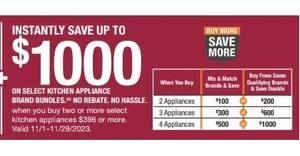up to $1000 on select Kitchen Appliance Brand Bundles