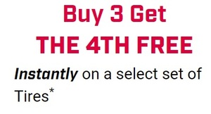 Buy 3 Get The 4th FREE Instantly on a select set of Tires