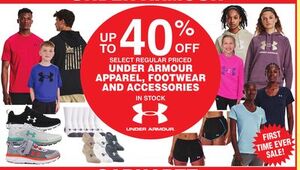 Up to 40% off Select Regular Priced Under Armour Apparel, Footwear And Accessories