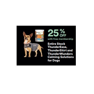 25% Off Entire Stock ThunderEase, ThunderShirt and ThunderWunders Calming Solutions for Dogs