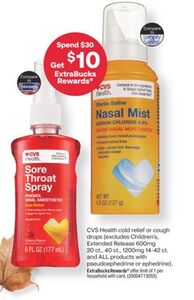 Spend $30 get $10 Extra Bucks Rewards CVS Health cold relief or cough drops