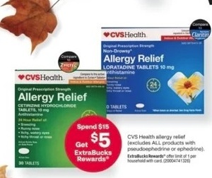 Spend $15 Get $5 ExtraBucks Rewards CVS Health allergy relief