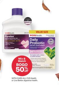 BOGO 50% off w/CARD ALL CVS Health or Live Better digestive health