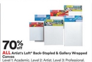 70% off ALL Artist's Loft Back-Stapled & Gallery Wrapped Canvas