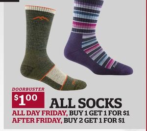 BUY 1 GET 1 FOR $1 or BUY 2 GET 1 FOR $1 for ALL SOCKS
