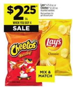 Lays 4.75-8 oz. or Cheetos 6.5-8.5 oz. 4 for $2.25