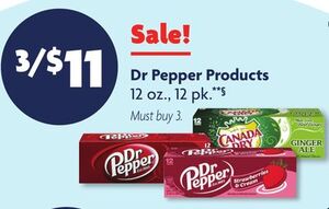 Dr Pepper Products 3 for $11
