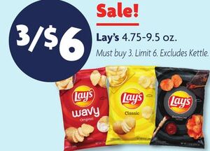 Lay's 4.75-9.5 oz. 3 for $6