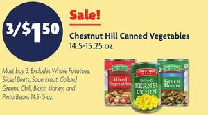 Chestnut Hill Canned Vegetables 3 /$1.50