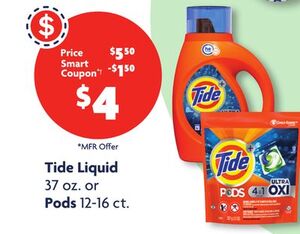 Tide Liquid 37 oz. or Pods 12-16 ct.
