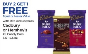 Buy 2 get 1 Free Cadbury or Hershey's XL Candy Bars