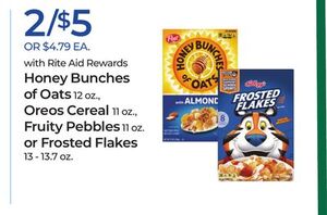 Honey Bunches of Oats Oreos Cereal Fruity Pebbles or Frosted Flakes 2 for $5