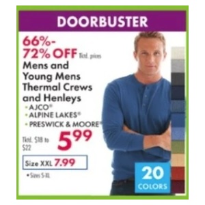 66% - 72% off Mens and Young Mens Thermal Crews and Henleys