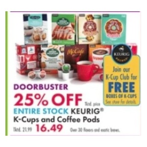 25% off keurig K-Cup and Coffee Pods