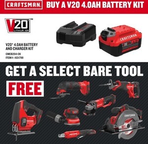 CRAFTSMAN  20-Volt MAXF 4.0-Amp Hour Battery Starter Kit + Free Bare Tool