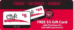 FREE $5 Gift Card with Purchase of a $50 Gift Card (limit 6)