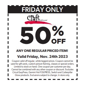 50%off ANY ONE REGULAR PRICED ITEM