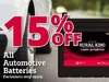 15% Off All Automotive Batteries