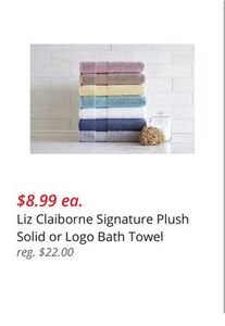 Liz Claiborne Signature Plush Solid or Logo Bath Towel