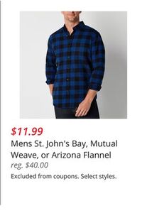 Mens St. John's Bay, Mutual Weave, or Arizona Flannel