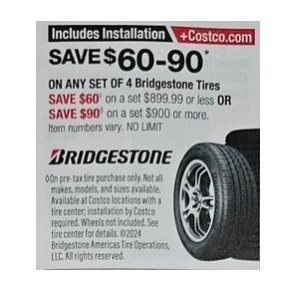 Save $60-90 On any Set of 4 Bridgestone Tires