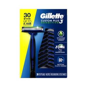 Gillette Custom Plus3 Disposable Razors Sensitive, 30-count