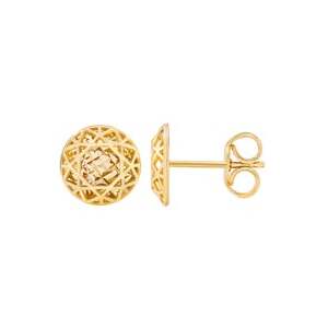 14kt Yellow Gold High Polish & Diamond Cut Stud Earrings