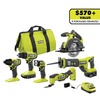 RYOBI ONE+ 18V Cordless 6-Tool Combo Kit with 1.5 Ah Battery, 4.0 Ah Battery, and Charger PCL1600K2