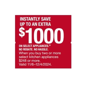 Up To An Extra $1000 On Select Appliances