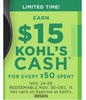 Earn $15 Kohls Cash for every $50 Spend