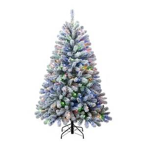 Holiday Living 5-ft Flocked Bristen Spruce Pre-lit LED Artificial Christmas Tree