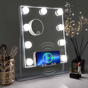 Fenair Hollywood Vanity Makeup Mirror with Lights Bluetooth Wireless Charging Tabletop Metal White