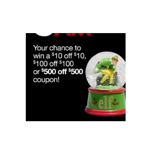 Your chance to win a $10 0ff $10, $100 off #100 or $500 off $500