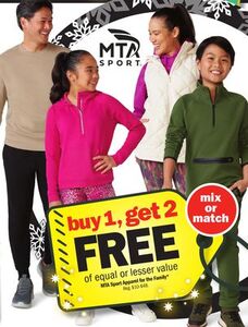 Buy 1 Get 2 Free of Equal or Lesser MTA Sport Apparel for the Family