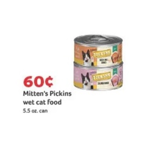 Mitten's Pickins wet cat food 5.5oz. can