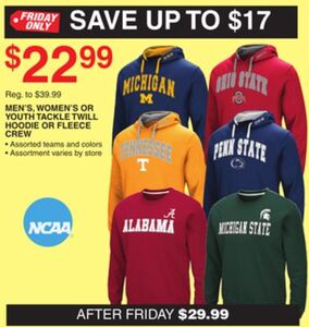 Ncaa Men's, Women's Or Youth Tackle Twill Hoodie Or Fleece Crew