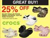 25% off Select Regular Priced Crocs Footwear For The Family