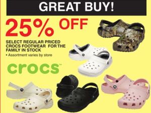 25% off Select Regular Priced Crocs Footwear For The Family