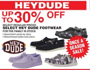 Up to 30% off Select Hey Dude Footwear For The Family